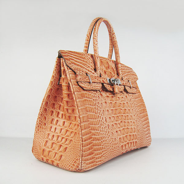 High Quality Fake Hermes Birkin 35CM Crocodile Head Veins Leather Bag Orange 6089